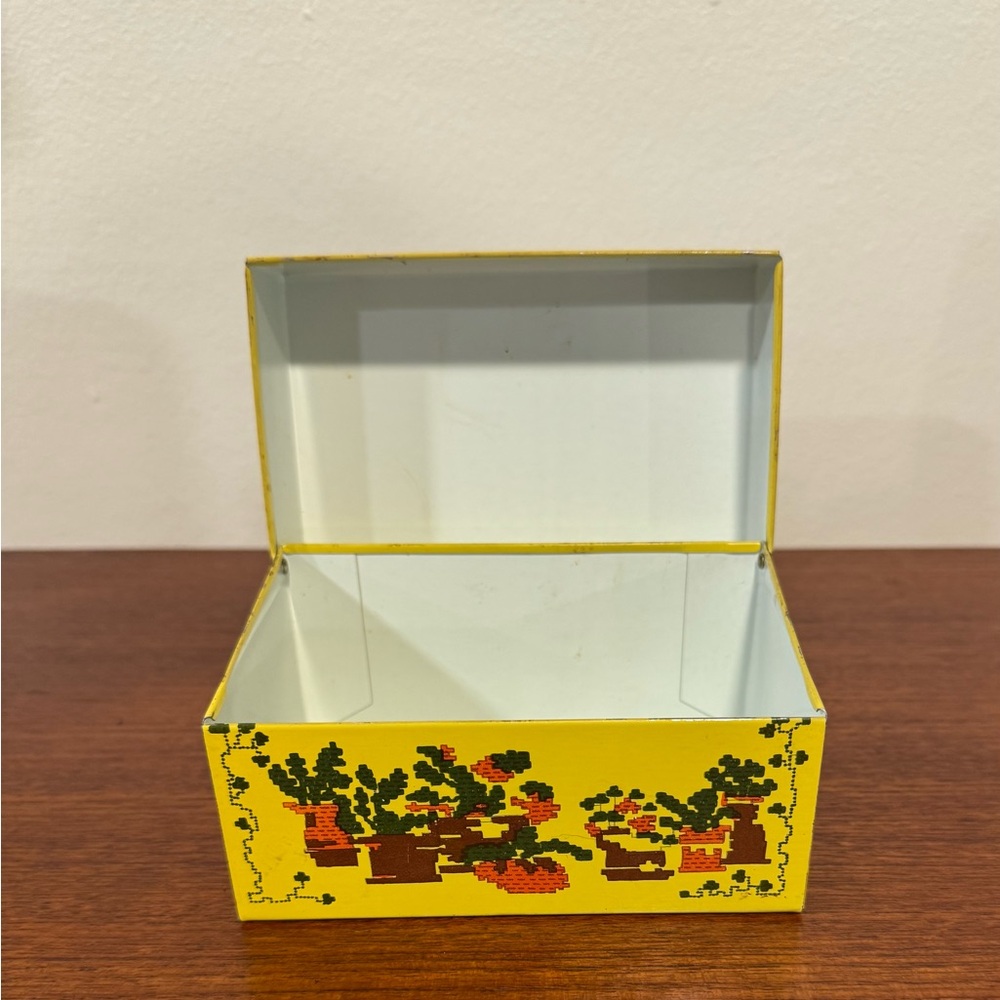 1970s Metal Recipe Box Tin Litho Syndicate Mfg Embroidery Cactus Houseplants
